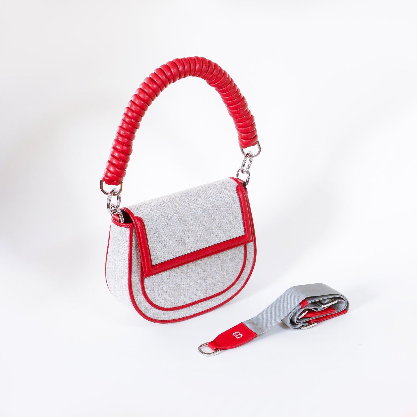 Bolso Luna | Bandolera combinada en tela y cuero con accesorios desmontables en color rojo