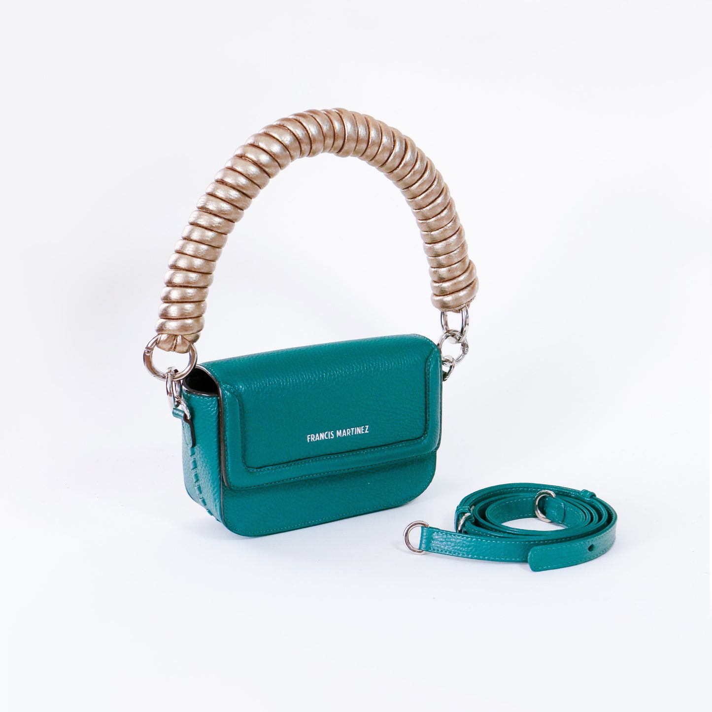 Bolsa Mila | Mini cartera 3 en 1 ( bandolera / clutch/ de brazo) en cuero color verde aguacate
