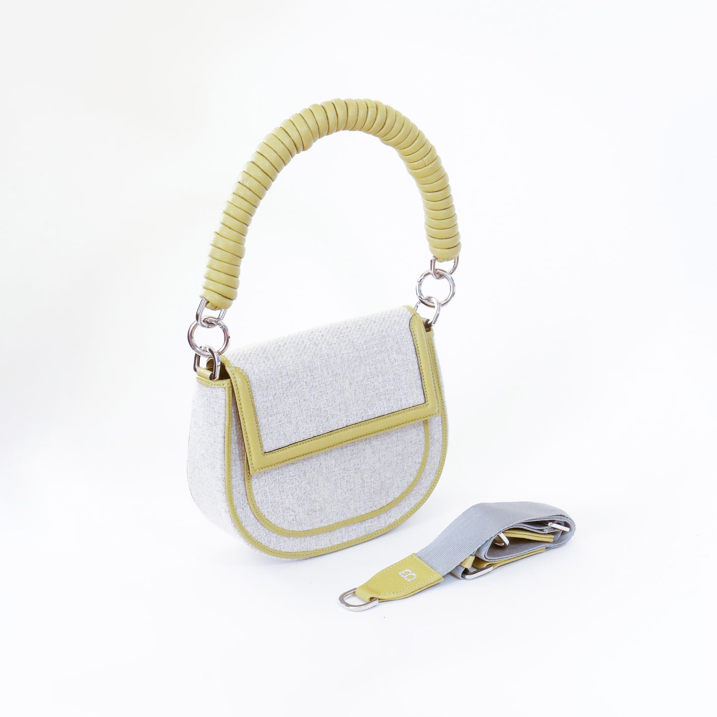 Bolso Luna | Bandolera combinada en tela y cuero con accesorios desmontables en color verde pistacho