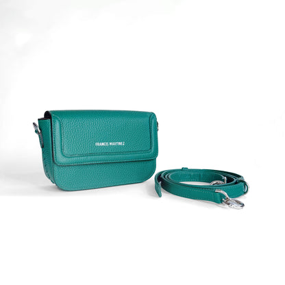 Bolsa Mila | Mini cartera 3 en 1 (bandolera / clutch/ de brazo) en cuero color verde aguacate 1