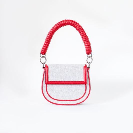 Bolso Luna | Bandolera combinada en tela y cuero con accesorios desmontables en color rojo