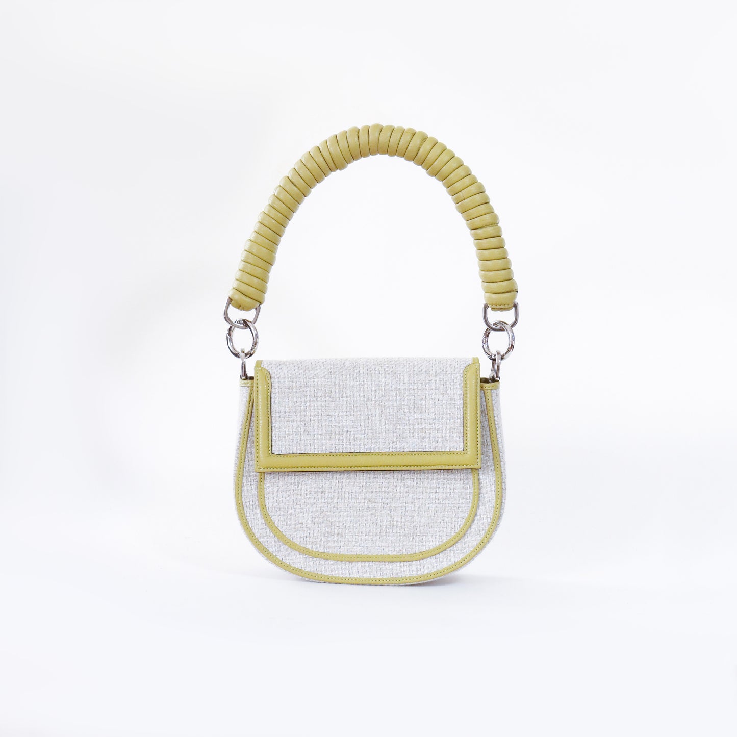 Bolso Luna | Bandolera combinada en tela y cuero con accesorios desmontables en color verde pistacho