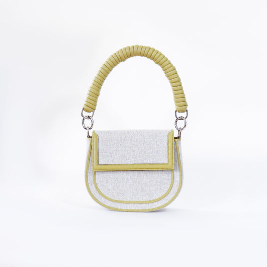 Bolso Luna | Bandolera combinada en tela y cuero con accesorios desmontables en color verde pistacho