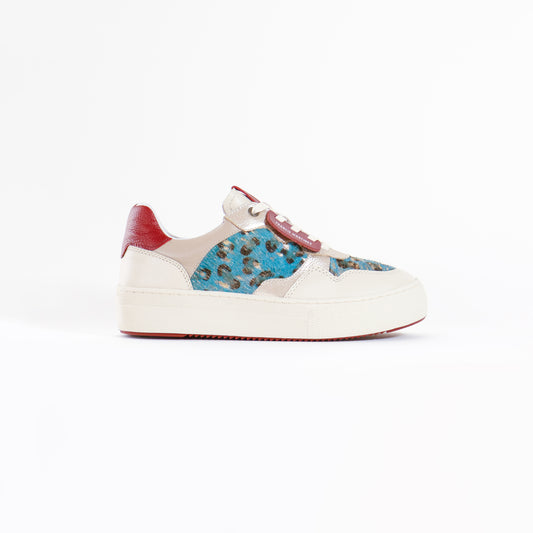 Tenis Francis | Tenis casual para mujer en cuero nude con print azul y vinotinto