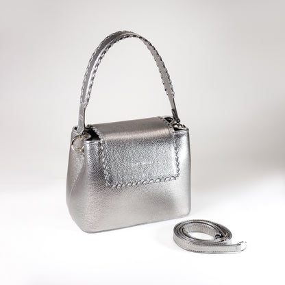 by francismartinez_Bolso Mia | Cartera bandolera y de mano en cuero color plata 2